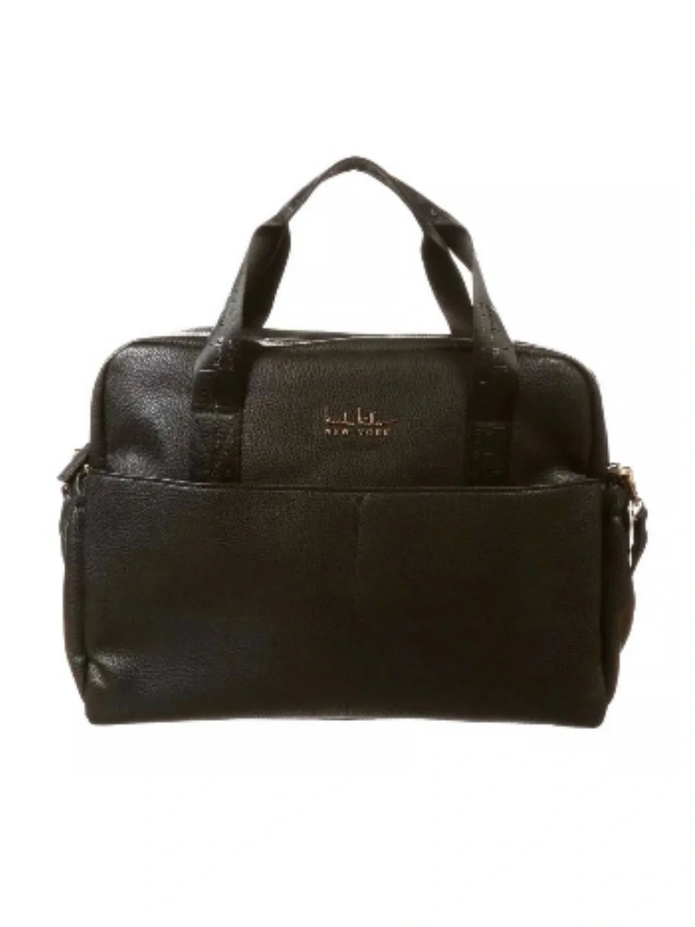 Nicole Miller Black Pebbled Leather Diaper Bag with Zip Detail